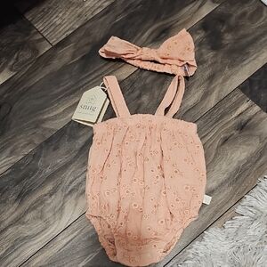 NWTSnug Baby Girls One Piece Outfit With Headband, Coral/orange, Size 0-3 Months